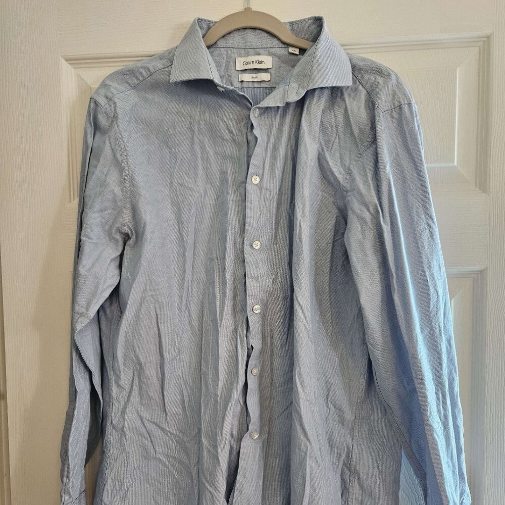 Calvin Klein Slim Fit Button up Dress Shirt Long Sleeve Men's L 16.5 32/33